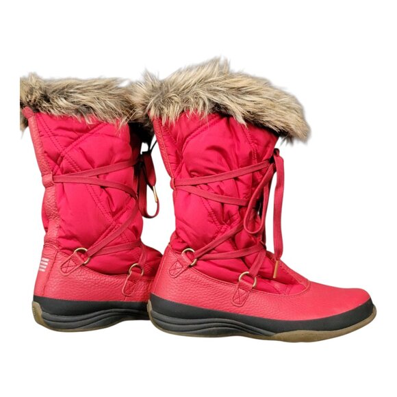 Lands End Faux Fur Trim Red Lace Up Winter Boots Women's 6.5B - Picture 4 of 12